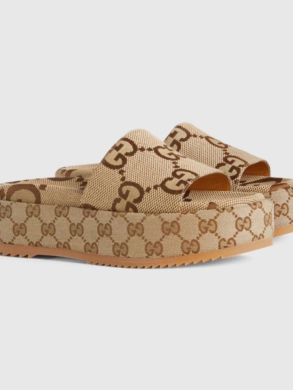 Gucci GG Luxury Beige Monogram Platform Slide Sandals